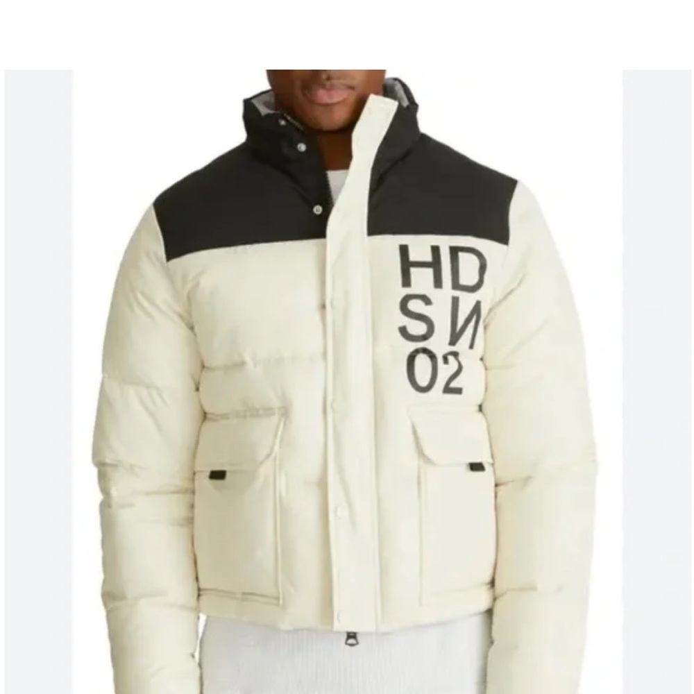 Hudson Jeans Men's Black and Cream Puffer Jacket